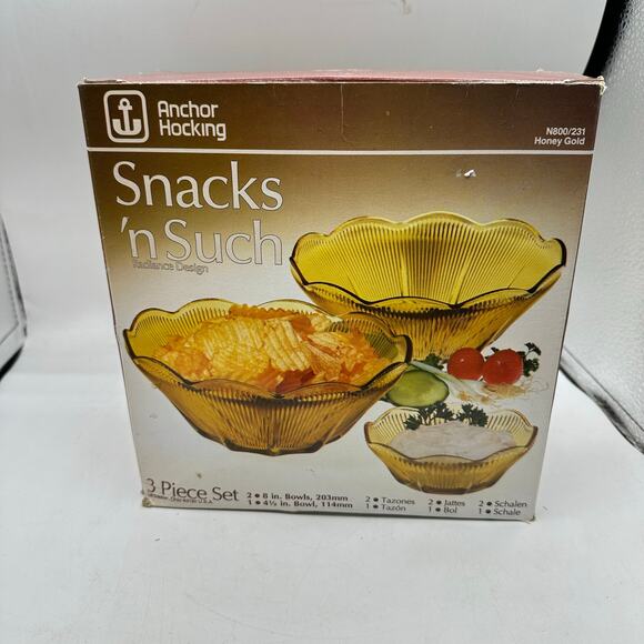 NEW Unused Boxed Vintage Indiana Glass Chips & Dip Bowls Serving Set - Picture 8 of 8